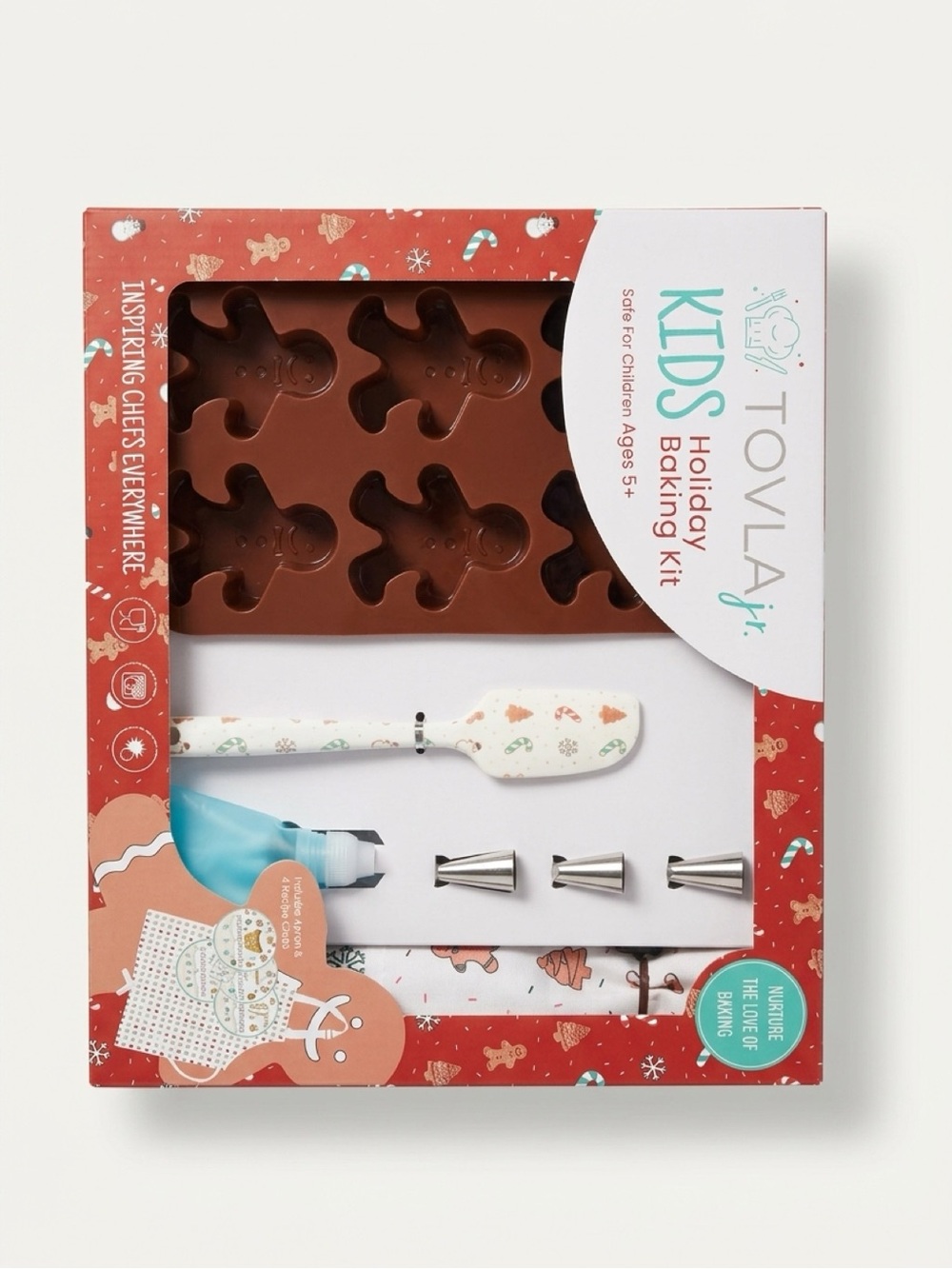Tovla Jr Kids Holiday Baking Kit Gingerbread Silicone Mold Decorating Set